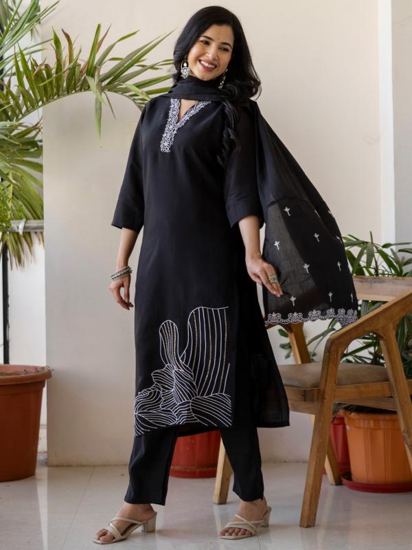 VP 9858 B Women’s Roman Silk Embroidery Straight Kurta Plazzo with Dupatta, 3pcs Suit